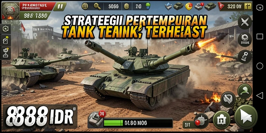 Tampilan antarmuka 888IDR dengan tank yang siap bertempur.