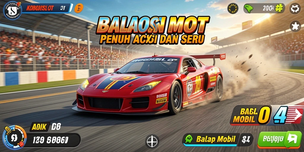 Tampilan antarmuka permainan Balap Mobil KOBOISLOT yang menarik.
