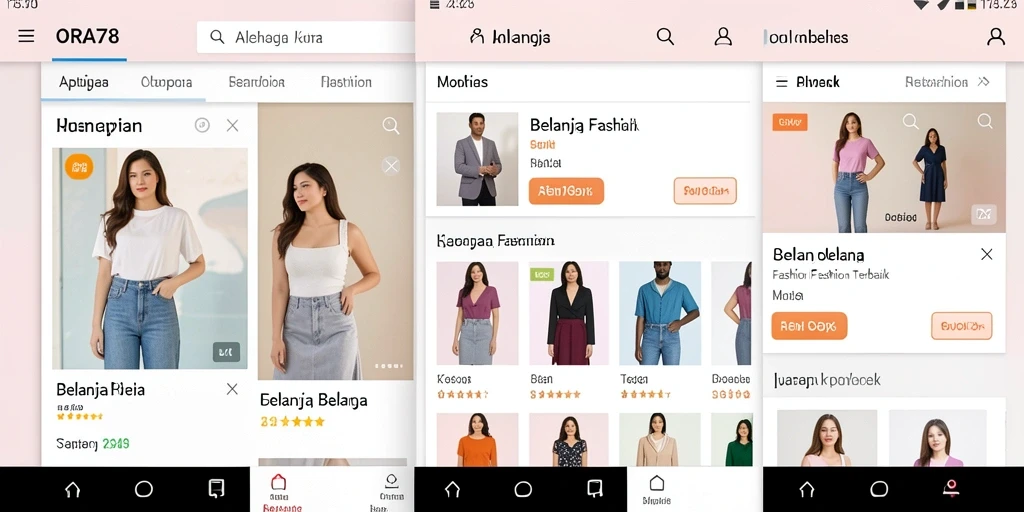 Tampilan antarmuka ORA78 yang modern dan menarik untuk belanja fashion.