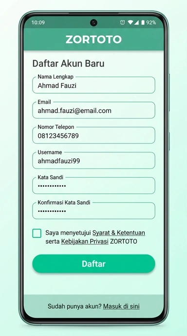 Buat Akun Baru di zortoto dengan Mudah